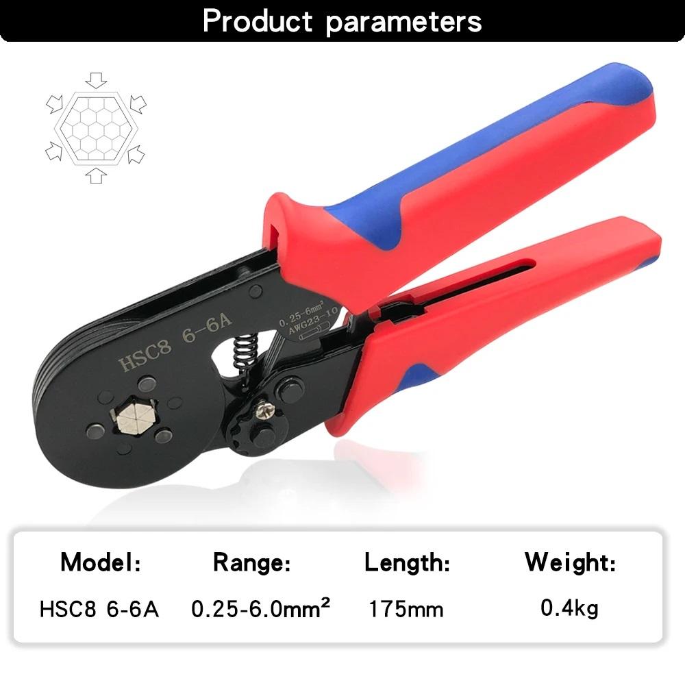 Clești de sertizare HSC8 6-4A 0,25mm²-10mm²/6-6A/16-6 0.08mm²-16mm² Unelte de mână cu borne tubulare Ferrule Unelte de mână pentru sertizare pentru fire electrice