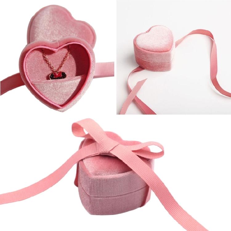 Cute Heart Shaped Jewelry Container Love Inspired Velvety Jewelry Box with Bowknot Rings Collection Case for Women