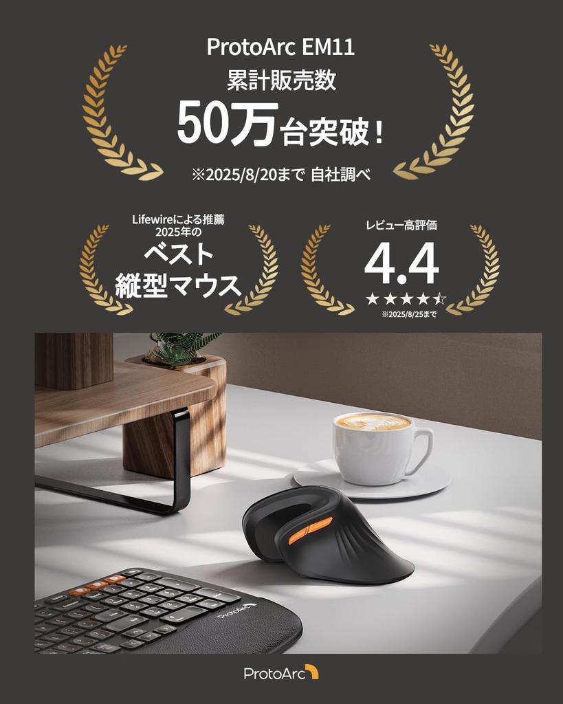 ProtoArc Ergonomic Wireless Mouse, 58° Vertical Position, Quiet Operation, 2.4G & Bluetooth Switchable, 3-Device Connection, 100016002400 DPI,