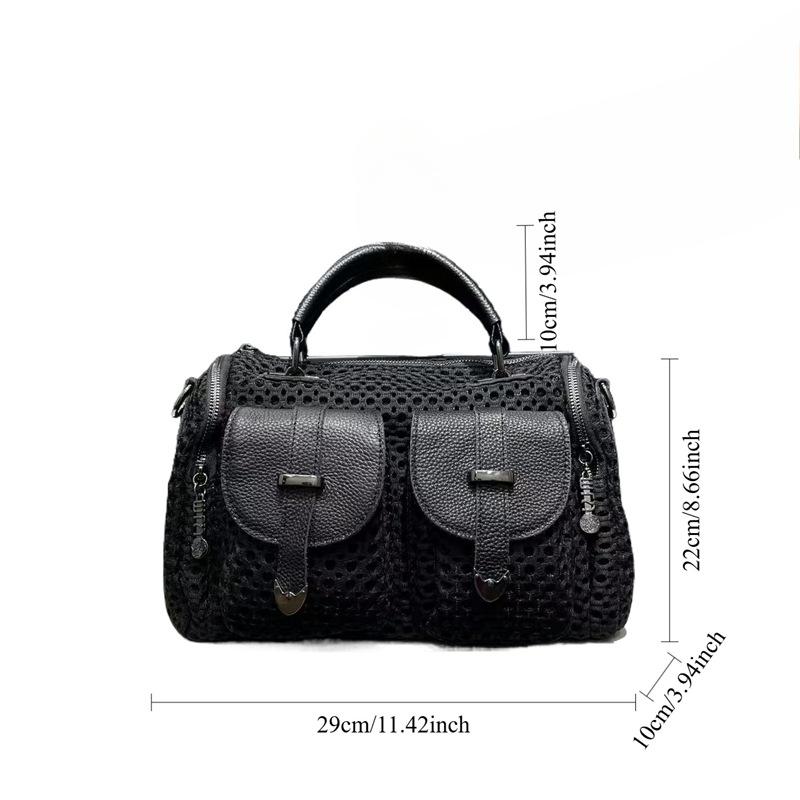 Women'S Mesh Splicing Handbag Multi-Pocket Simple Casual Versatile Shoulder Bag