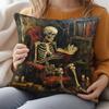 1pc Gothic Vintage Oil Painting Skull Cushion Cover - Dark Gothic Suitable for Sofa Bed Decor, Zipper Closure Machine Washable Pillowcase, Retro Gothi