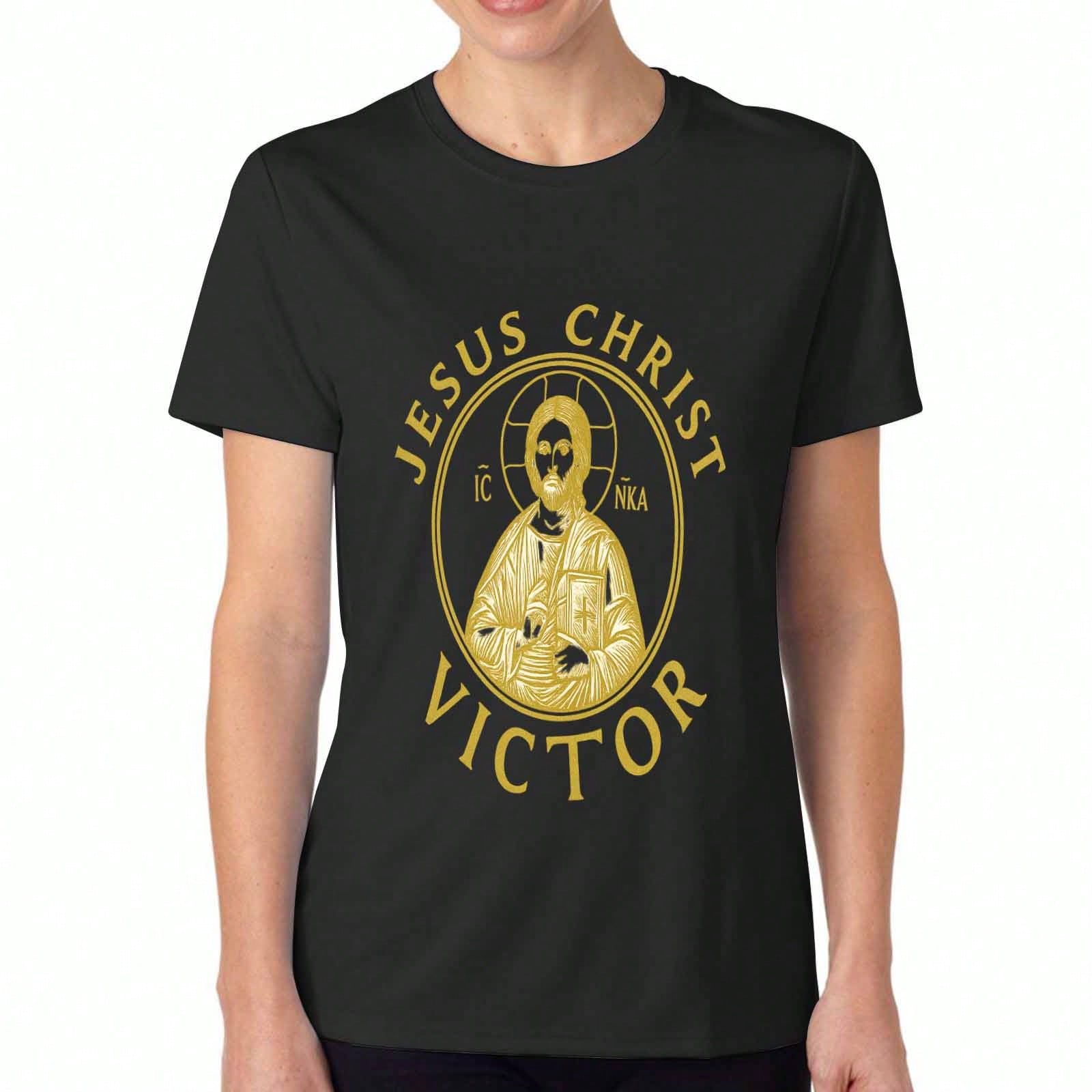 Jesus Christ Victorious Ladies Cotton T Shirt, Premium Cotton Quality Print, Durable, Casual And Fashionable. Express Your Faith With This Classic Des S разноцветный