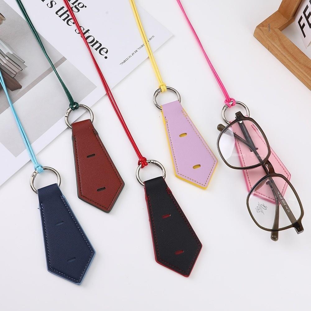 Colorful Neckband Glasses Storage Clip Leather Bag Charm Sunglasses Lanyard for Travel
