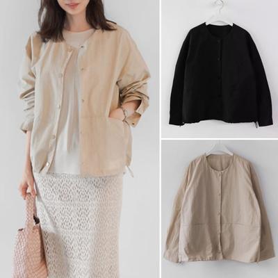Women Coat Round Neck Long Sleeve Single Breasted Cardigan Solid Color Jacket Coat with Pockets Daily Wear