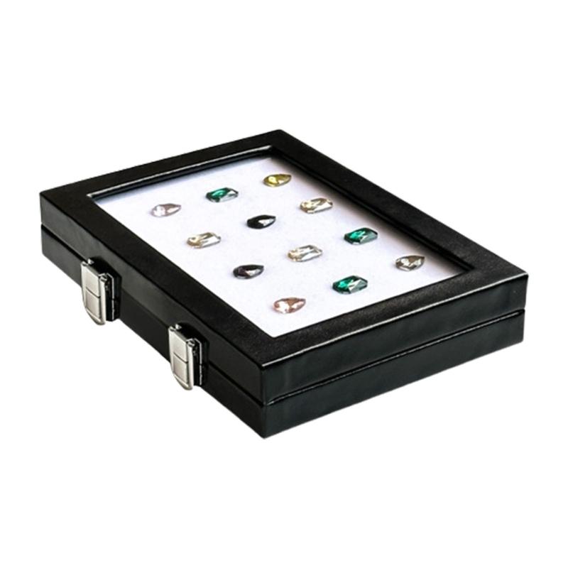 Practical Glass Top Jewelry Display Case Organizers Display Holders for Gemstones and Crystal Storage with Sponge Lining
