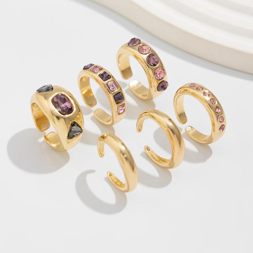 Colored Gemstone Inlaid Ring Set, Metallic Luster Open Ring, Stackable Block Ring, Suitable for Daily Party and Date Jewelry