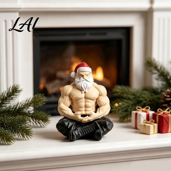 Novelty Santa Claus Statue Muscular Figurine Funny Hilarious Resin Strong Statue Durable Sculpture Christmas Collectible Desktop Ornament