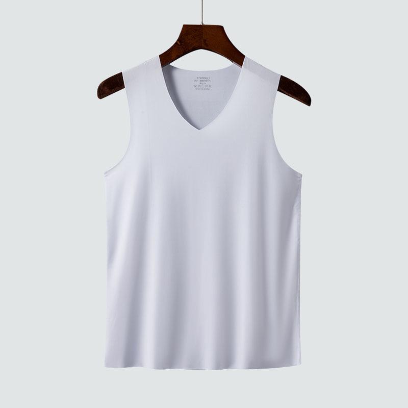 

Мужская быстросохнущая бесшовная майка с V-образным вырезом: Ледяной шелк, Влагоотводящая, Эластичная, Однотонная фитнес-футболка XL белый