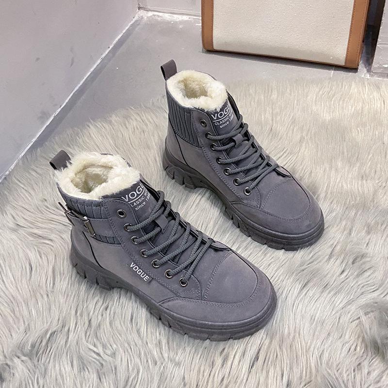 Женские зимние сапоги для снега Новая теплая плюшевая женская обувь Модные ботильоны на шнуровке и платформе Женские повседневные кроссовки Короткие сапоги 40 серый 3190₽