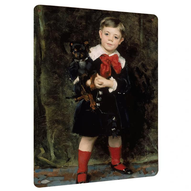

Vintage Child and Pet Oil Painting Custom Metal Tin Sign Home Wall Decor Living Room Art Hanging 20x30cm（7.8x11.8inch）