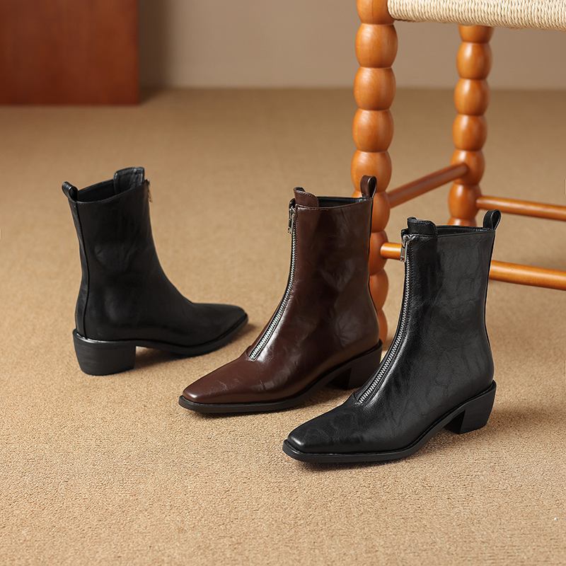 Krazing Pot PU Herbst Winter Schuhe Große Größe Chelsea Stiefel Square Toe Warm Halten Front Zipper Größe 43 Stiefeletten