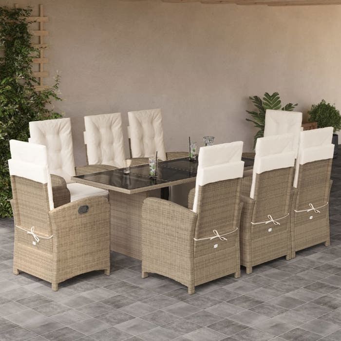 VidaXL Ensemble à Manger de Jardin avec Coussins 9 pcs, Chaises et Table de Patio, Meubles de Terrasse, Moderne, Beige 3212495