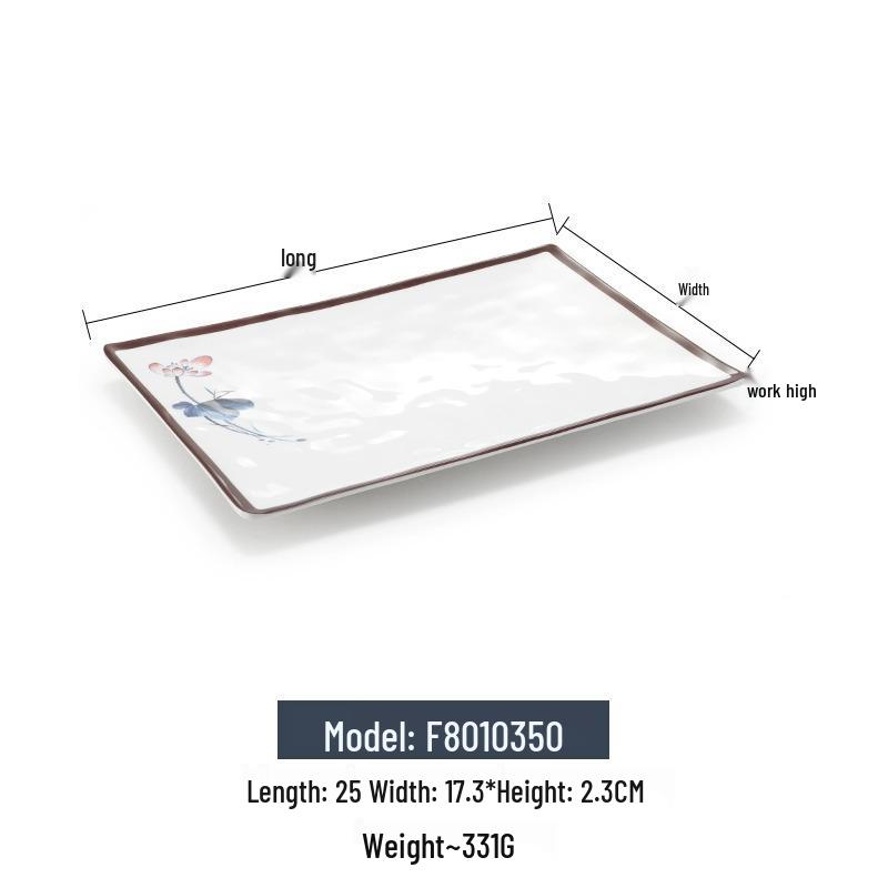 Melamine Rectangular Imitation Porcelain Plate for Sushi, BBQ, Cold Dishes - Commercial Use.
