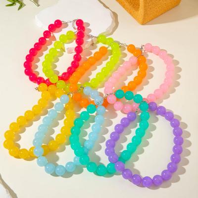 Summer New Jelly Transparent Acrylic Bead Choker Necklace Women's Accessories Small Fresh Seaside Vacation Color Dopamine Style