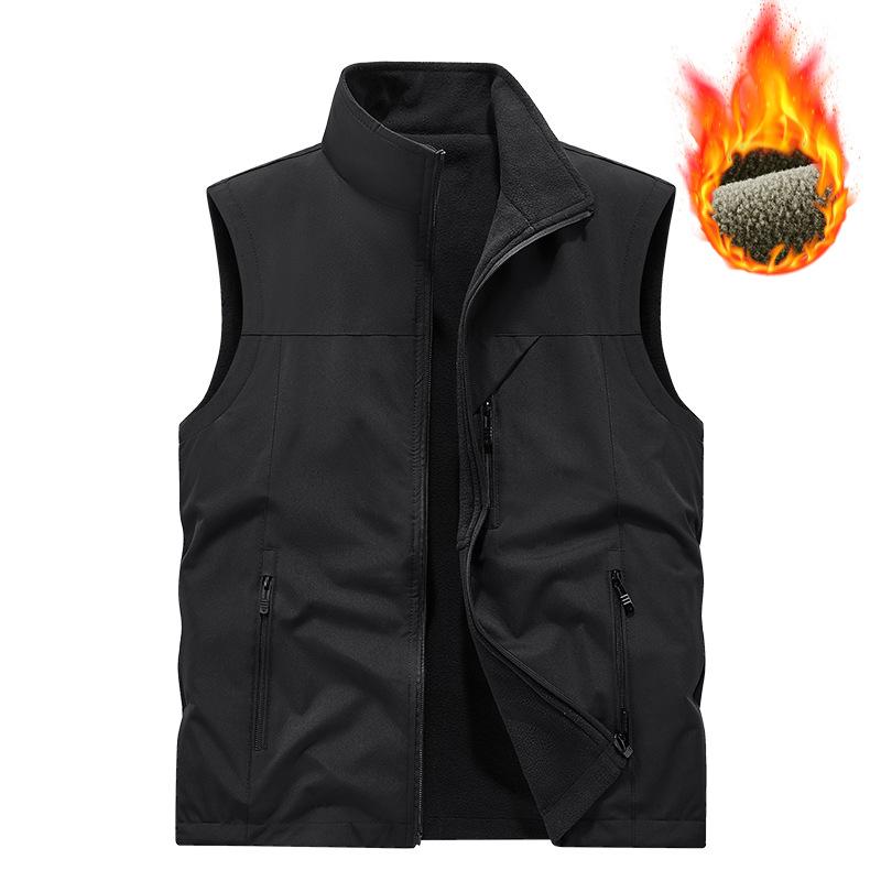 Men Winter Fleece Warm Vest Outdoor Windproof Waistcoat Stand Collar Double-Sided Vest Male