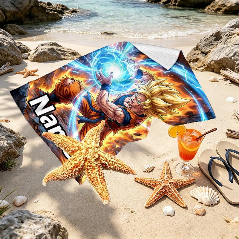 Custom Name Personalized DRAGON BALL Print Beach Towel, for Trip Camping Beach Party Home Decor, Birthday Gift for Family & Friends