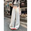 Washed White Denim Pants Women's Autumn Low Waist Loose Drooping Loose Pants Mop Pants Easiest for Match Machete Pants