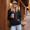 Women's Color Hoodie, Loose Fit Cross V-Neck Sweatshirt