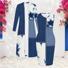 Women Plus Size Two Piece Set Long Sleeve Open Front Cardigan Sleeveless Round Neck Bodycon Printed Dress Blue White Beige