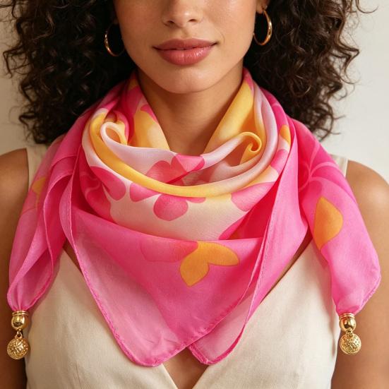 Bufanda de Mujer Patrón de Planta y Flor Hebilla Metálica Magnética Textura Suave Bufanda Protección Solar y del Viento Pañuelo para la Cabeza Accesorios de Playa y Viaje