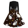 Damen Casual Mode Rundhals Karneval Bedrucktes Vintage Kleid