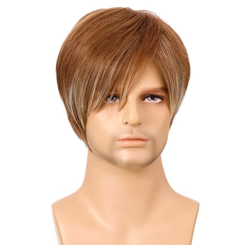 Synthetic Short Mens Wig with Side Bangs Wig Male Natural Pixie Cut Hair Daily Wig Cosplay Soft Heat Resistant Fiber