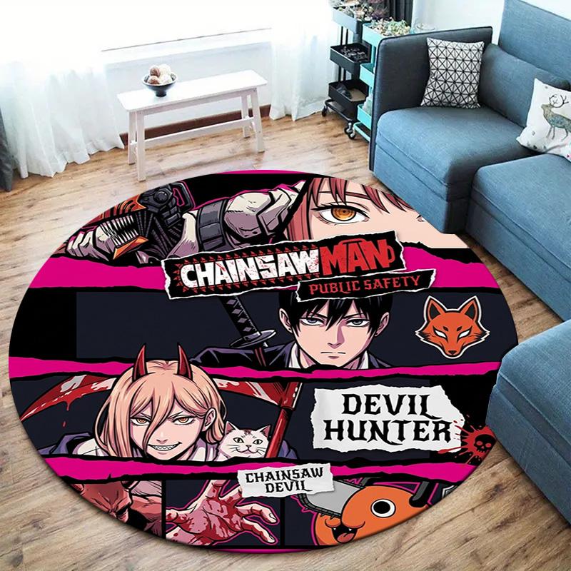 Chainsaw Man Round Area Rug Carpet Rug For Living Room Bedroom Sofa Playroom Decor Nonslip Floor Mat