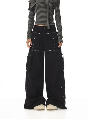 Unisex Retro Multi-Pocket Wide-Leg Casual Work Pants
