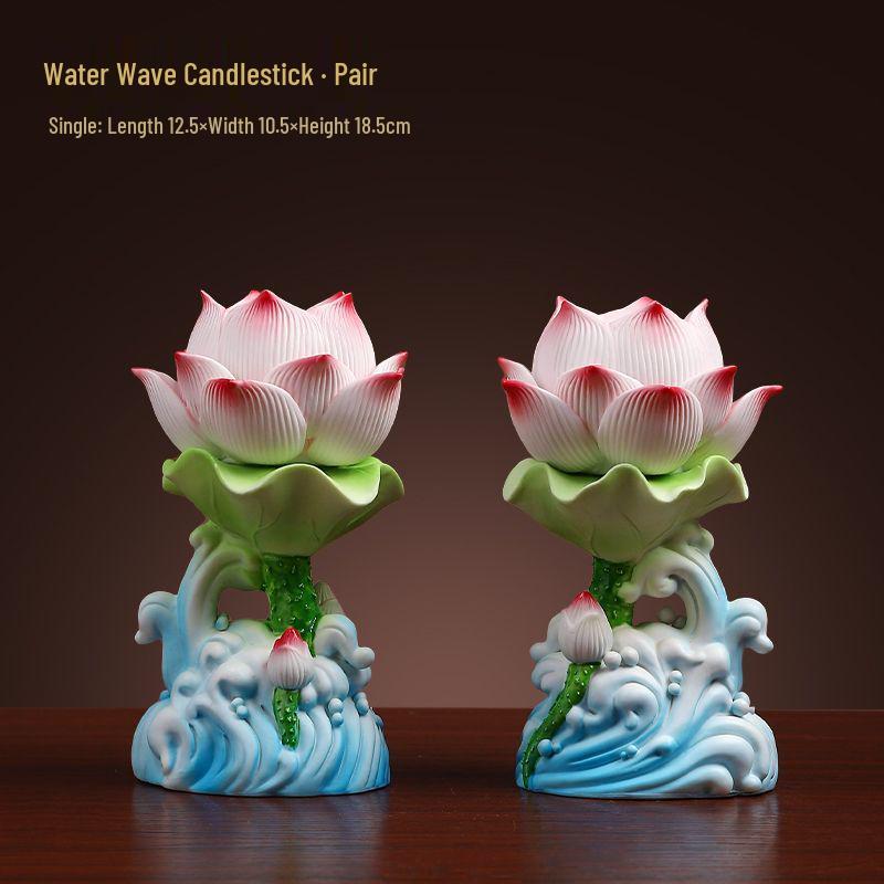 Lotus Ceramic Butter Lamp Holder for Buddhist Offerings - Candlestick & Candle Holder Ornament