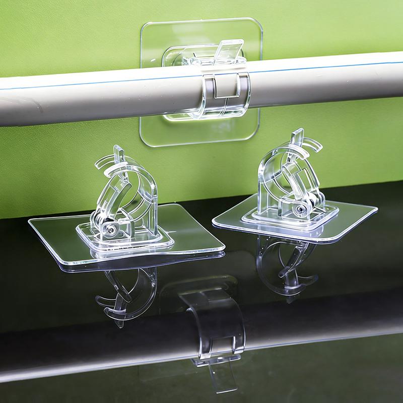 No Drill Curtain Rod Brackets Self-Adhesive Curtain Rod Holder Hook Adjustable Wall Curtain Fixed Clip Hanging Rack