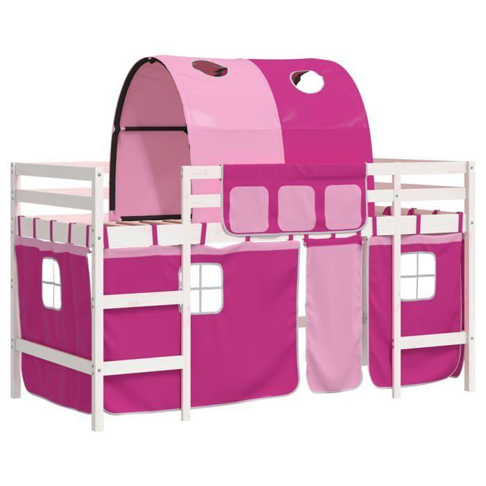VidaXL Lit Mezzanine Enfants et Tunnel, Lit Surélevé pour Enfants avec Échelle, Meuble de Rangement Chambre, Moderne, Rose 3207005