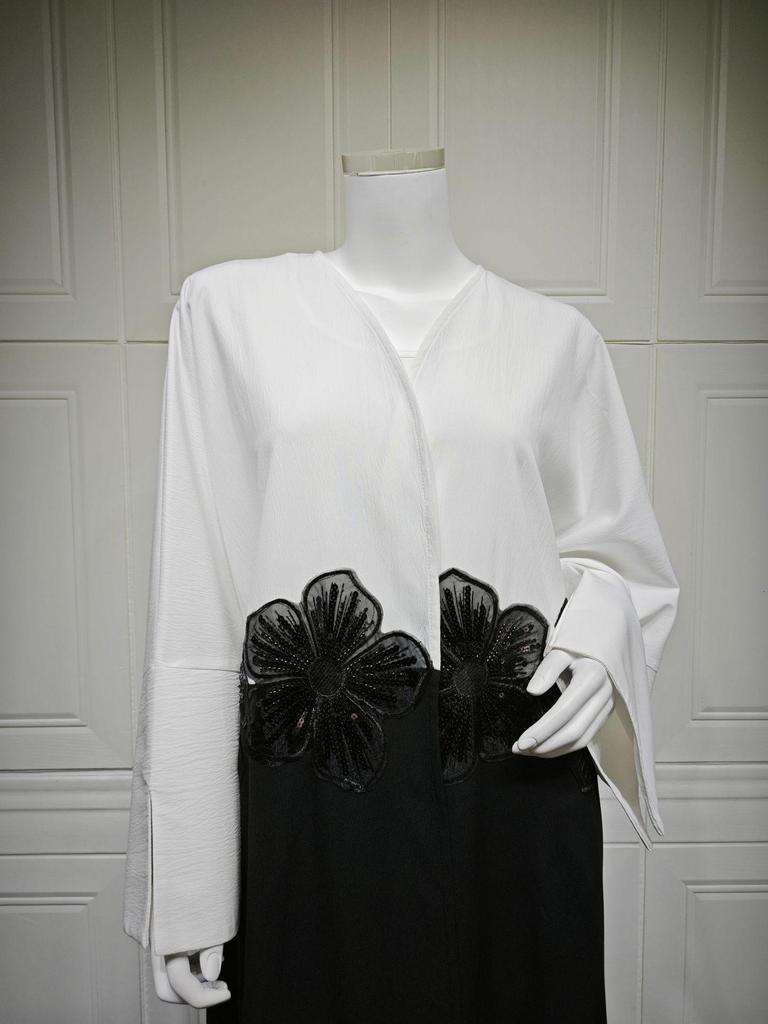 MQ210 Elegant 3D Applique Crinkle Abaya Cardigan for Modest Fashion