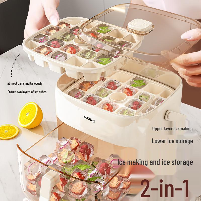 One-Key Ice Tray Mold Set: Food-Grade, Convenient Ice Cube Tray & Bucket for Home Use
