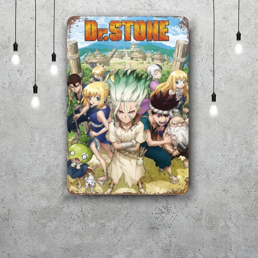 dr stone manga eng anime Decor Poster Vintage Tin Sign Metal Sign Decorative Plaque for Pub Bar Man Cave Club Wall Decoration