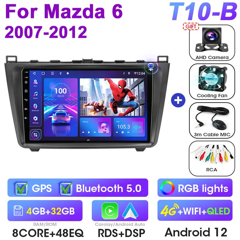 2 Din Android 12 Car Radio For Mazda 6 Rui Wing 2007 - 2012 Multimedia Video Player GPS 4G Carplay Auto Stereo RDS DVD Head Unit