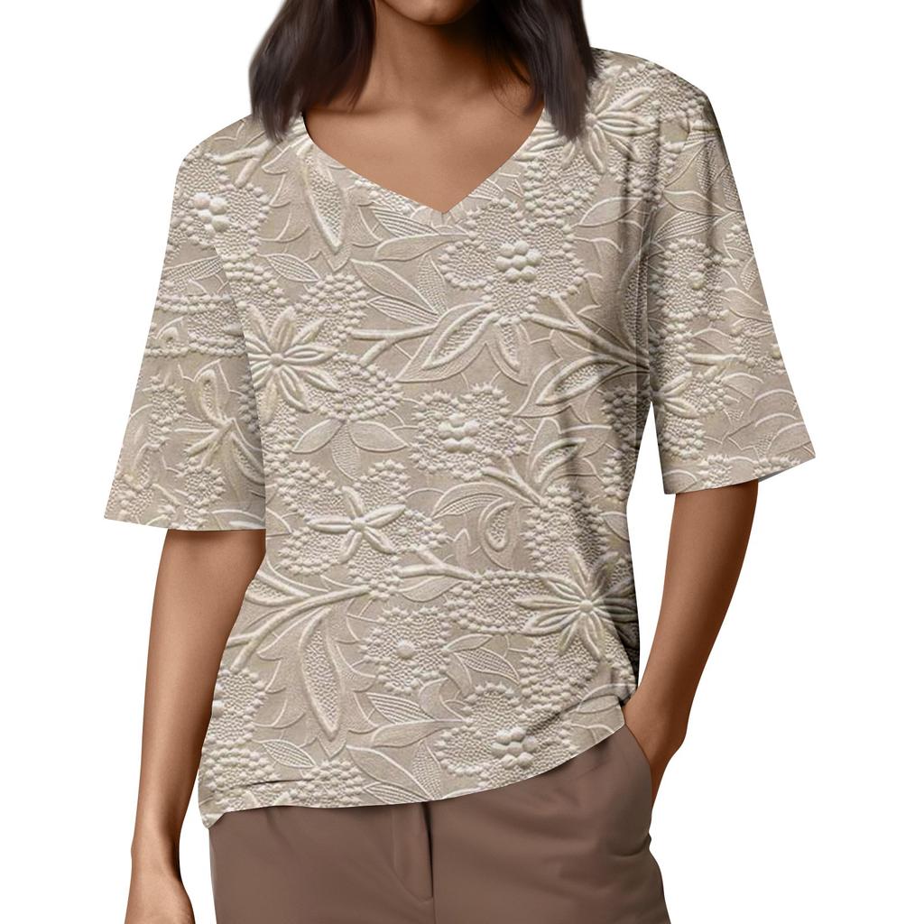 Women's V Neck T Shirts Half Sleeve Tops Printed Casual Summer Tees T Shirt Blouse
