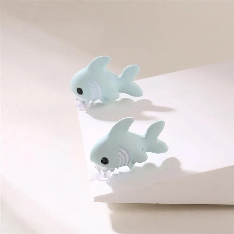 

European and American-style adorable cartoon animal earrings featuring corgi, white puppy, whale, dinosaur, shark motifs, with s WHITE