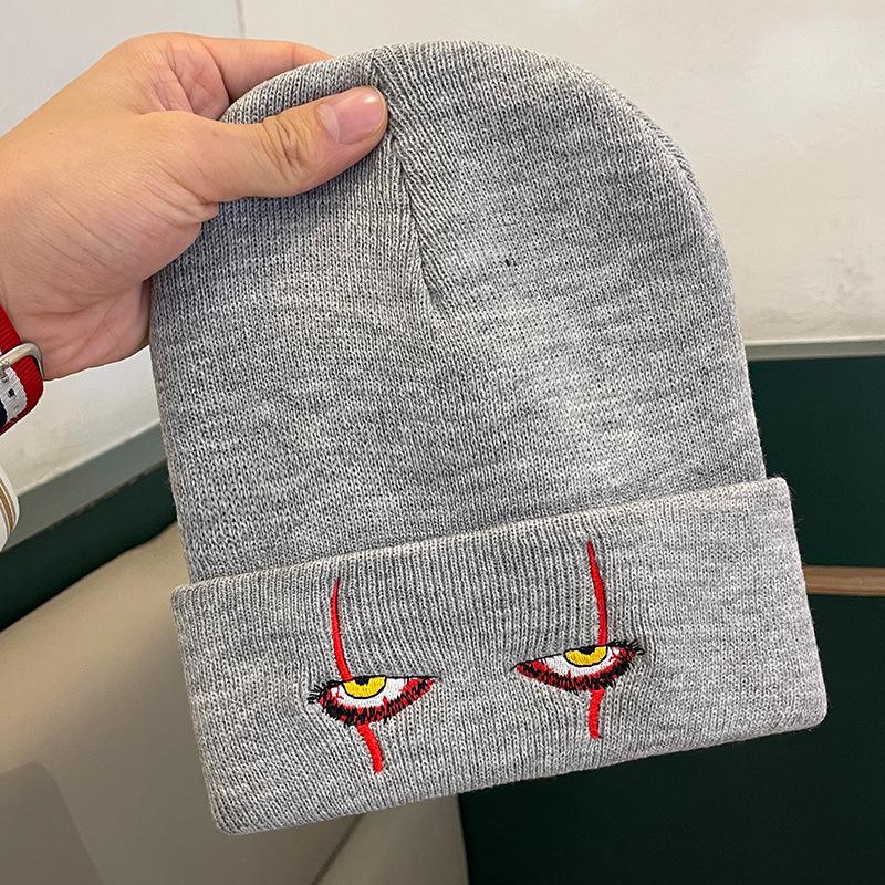 Autumn and Winter Personalized Funny Woolen Hat for Women Clown Eyes Embroidered Knitted Hat Versatile Warm Hip Hop Pullover Cold Hat for Men