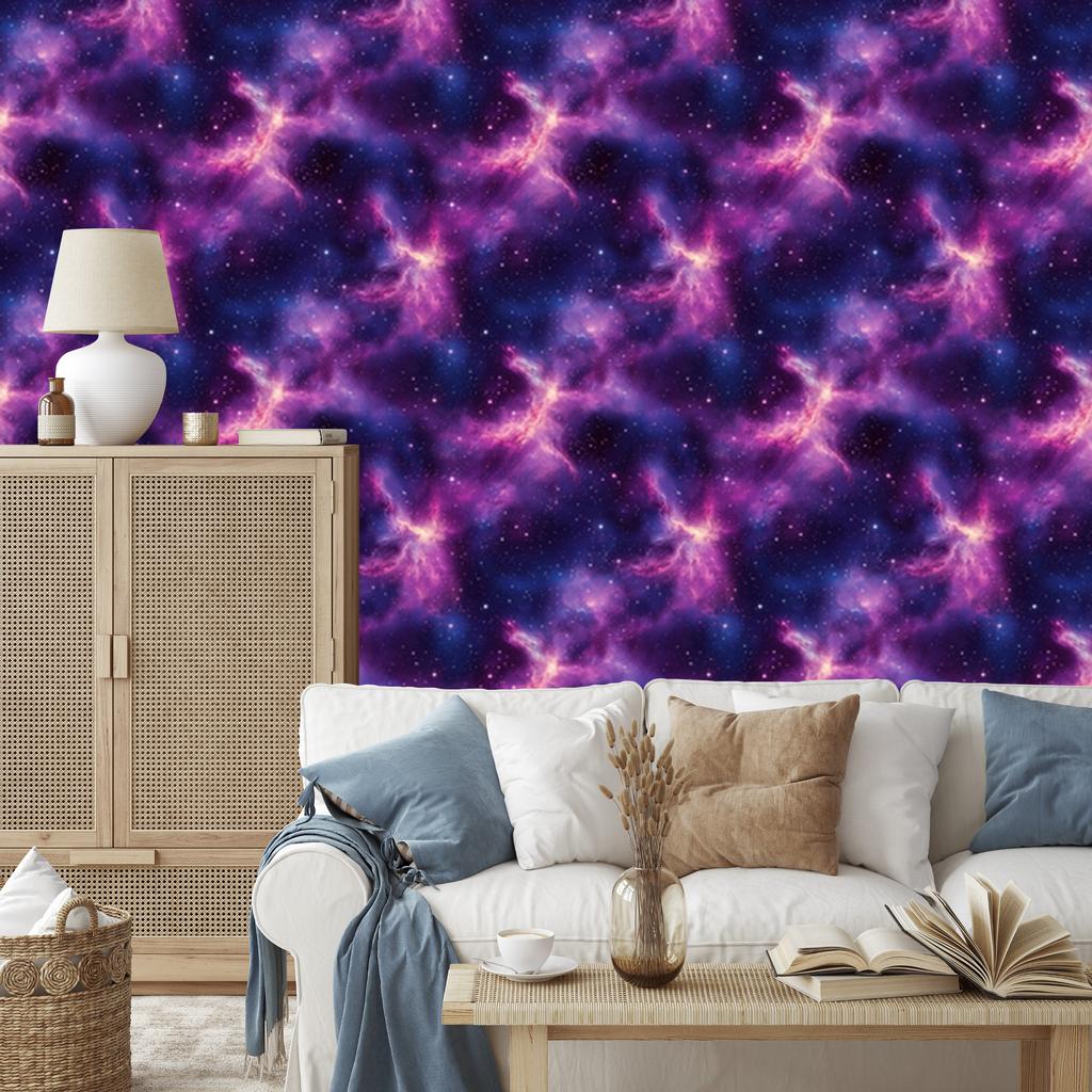 Watercolor Galaxy Wallpaper In Violet, Indigo and Navy Blue 50x1000