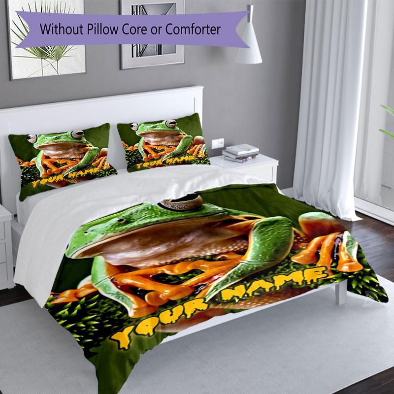 3PC Custom Name Frog Durian Name Bedding Set Duvet Cover Closure Includes 1 Duvet Cover & 2 Pillowcases for Bedroom