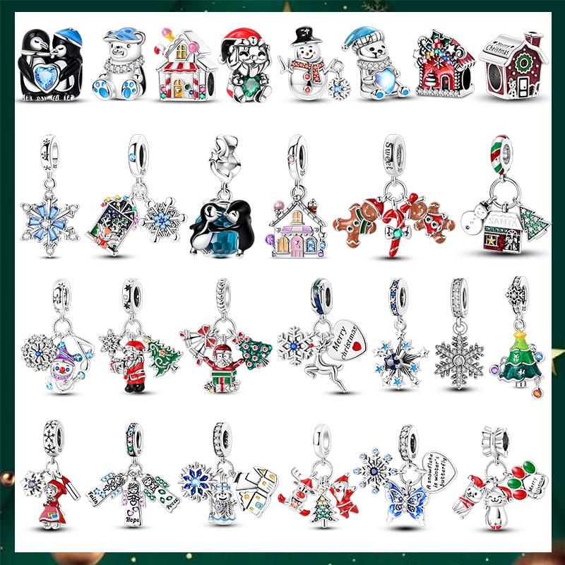 Christmas Bell Dangle Beads Copper Snowman Heart Elk Christmas Tree Snowman Fit Original Bracelet Women Jewelry