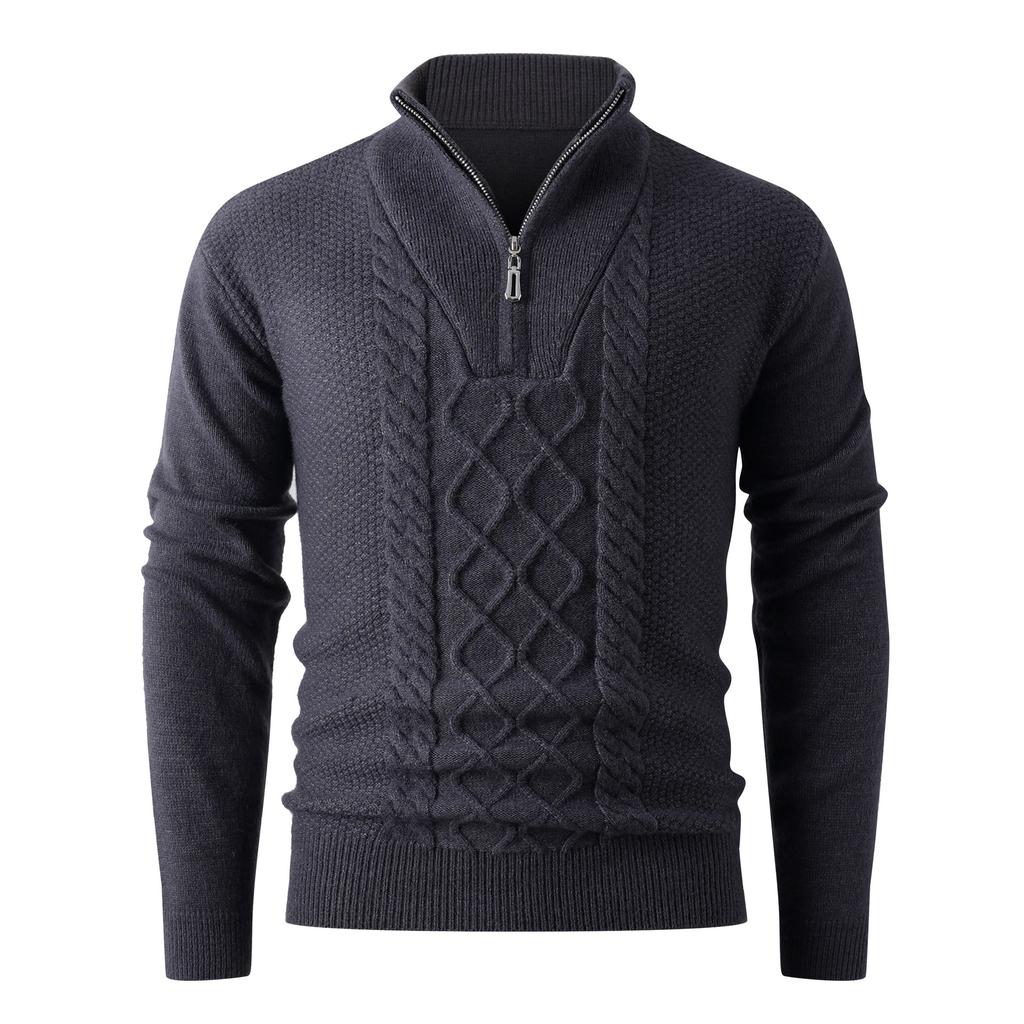 Autumn And Winter Thickened Pullover Knitted Sweater Men'S Solid Color Stand-Up Collar Half Zipper Business Casual Sweater