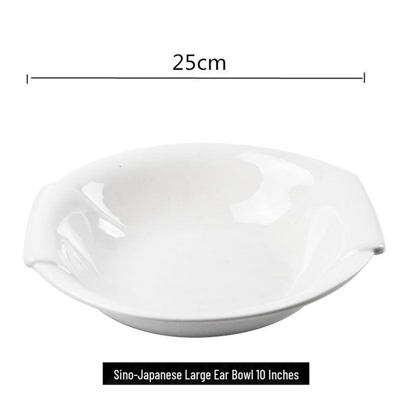 Large Double-Handled Ceramic Soup & Noodle Bowl - Pure White Hotel Tableware