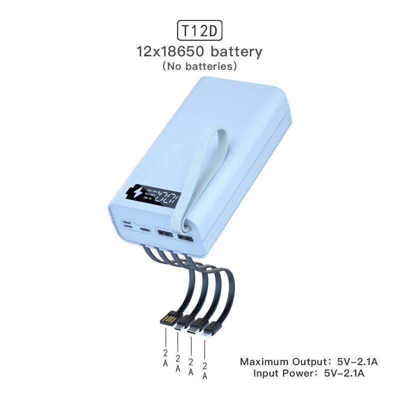 T12D 18650 DIY Power Bank Base with Type C Micro USB Cable Flashlight Fast Power Bank Case 18650 Battery Holder Charging Box Shell