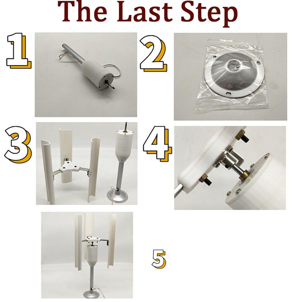 12V Veterný generátor s vertikálnou osou 3 lopatky biely výukový model permanentný magnet veterný mlyn nabíjací kit