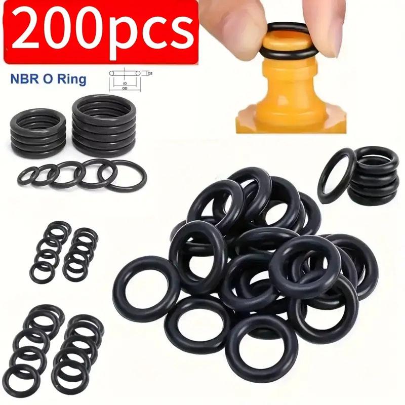 200pcs 15 Sizes O Rings Rubber O Ring Seal NBR Black Sealing O-rings Nitrile Washer Rubber O-ring Set Assortment Kit Set Box-.-