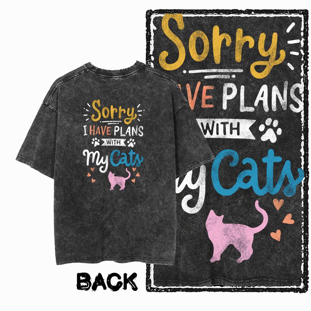 G Back Print Acid Washed Cotton oneck Cat Graphic Unisex Tshirt Streetwear Big Size Cool Vintage Unisexs Tee Tshirt