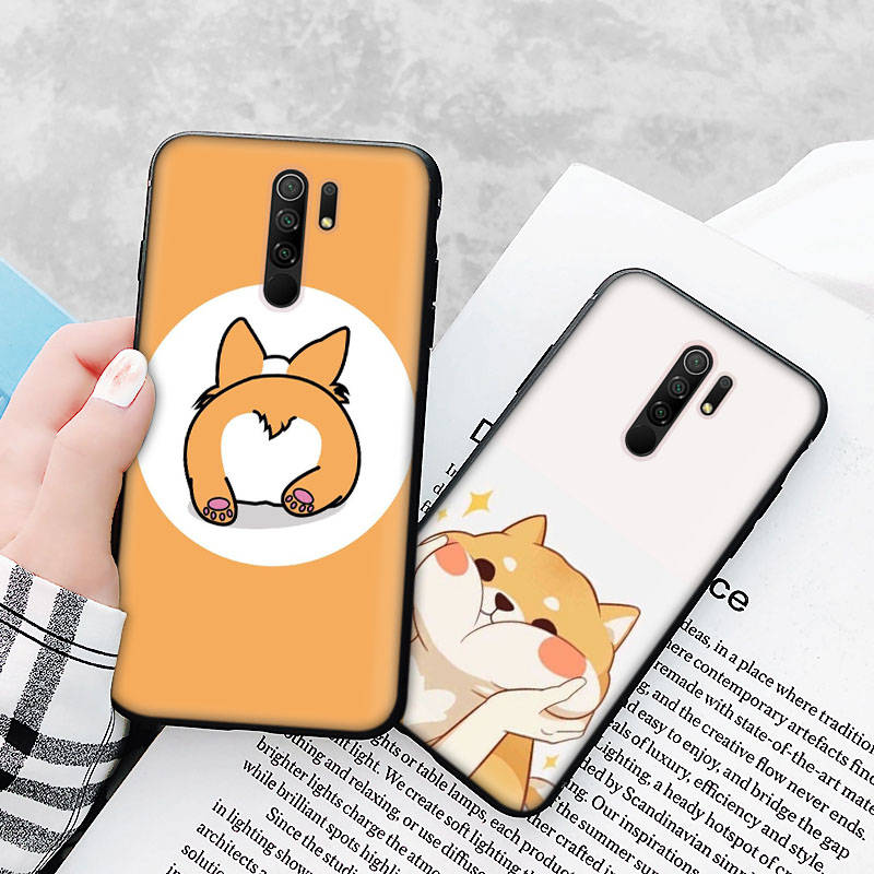 Black Case for Xiaomi Redmi 13C Note 9 iPhone XR 7 8 14 15 11 12 13 X XS Pro Max Samsung A25 S23 S24 FE Ultra Plus Shiba Inu
