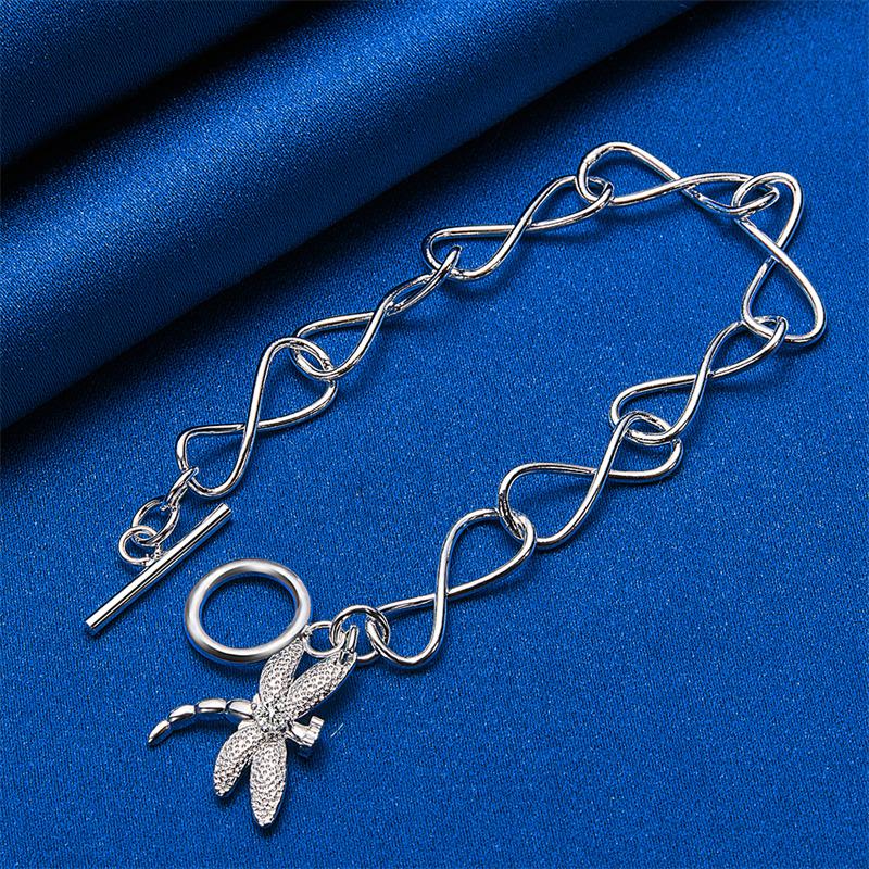 925 Sterling Silver 8-inch Exquisite Dragonfly Bracelet, Fashionable Women's Party Wedding Accessories Jewelry