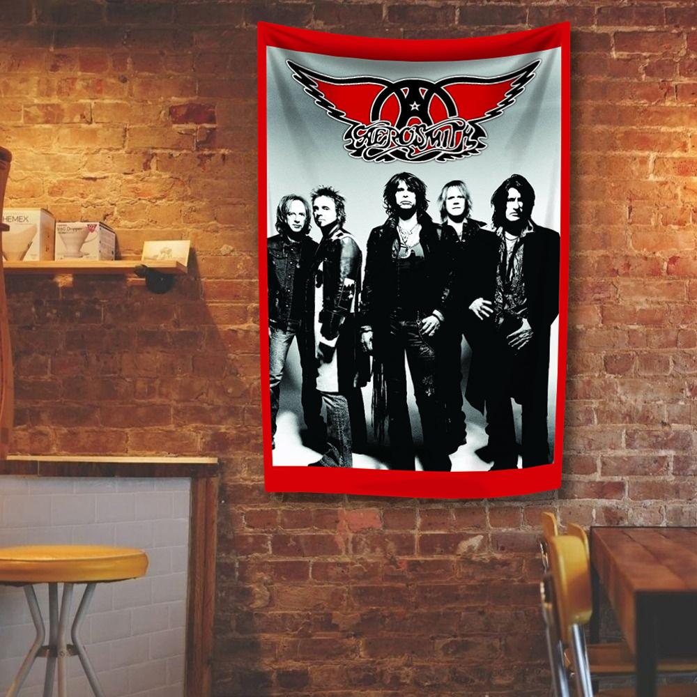 

A-Aerosmith Tapestry Four Holes Polyester Digital Prints Flag Banner Rock Band Outdoor Indoor Decoration Room Garage Garden 29x37in